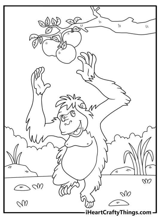 orangutan with long arms reaching for food easy coloring page
