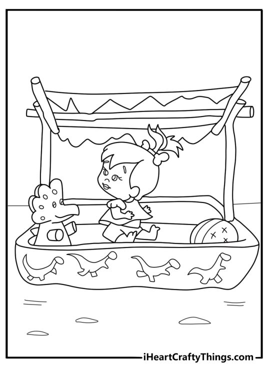 Pebbles Flintstone in a stone age crib coloring sheet