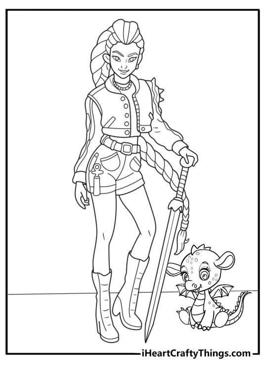 rumi with dragon companion detailed kpop demon hunters coloring page