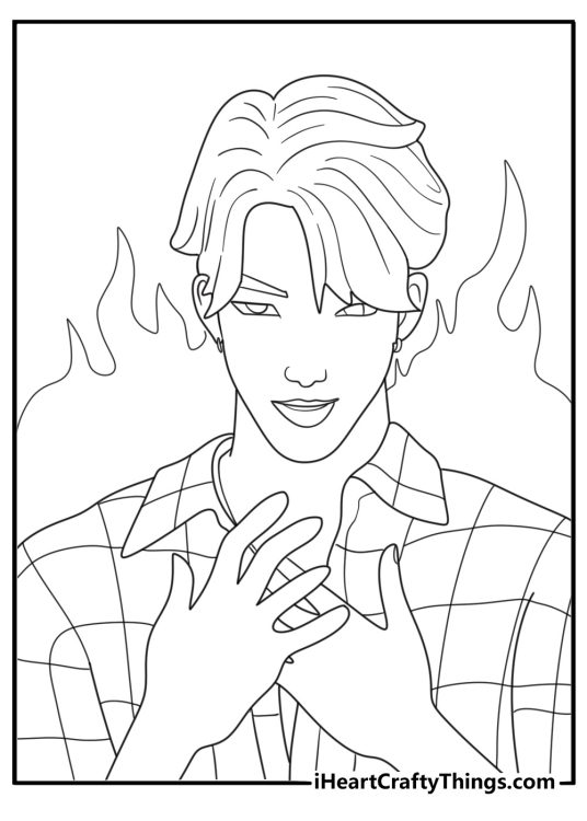 saja boys with fire aura kpop demon hunters coloring sheet