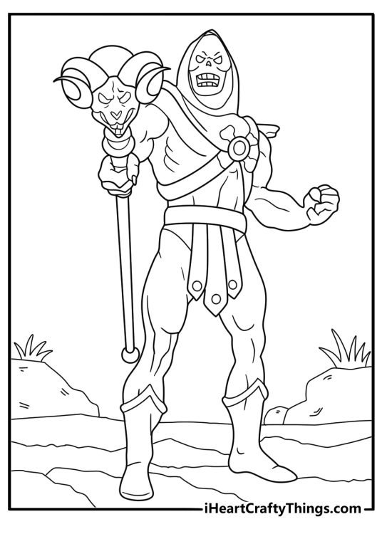 skeletor with staff detailed coloring sheet