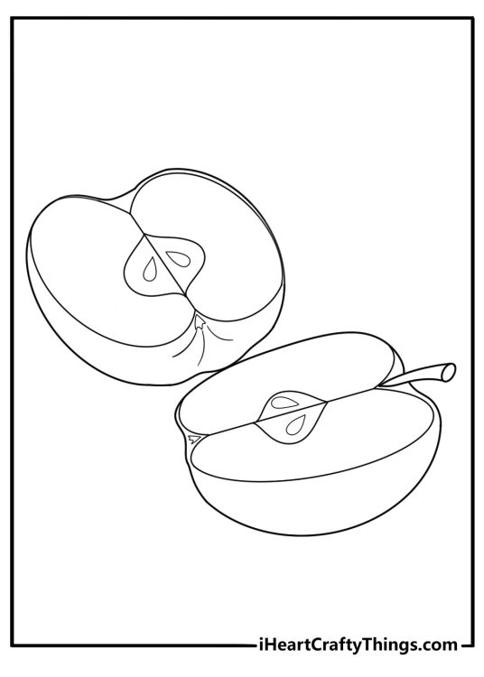 two apple halves with visible seeds easy coloring sheet