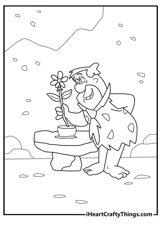 Wilma Flintstone arranging flowers in a stone vase coloring sheet