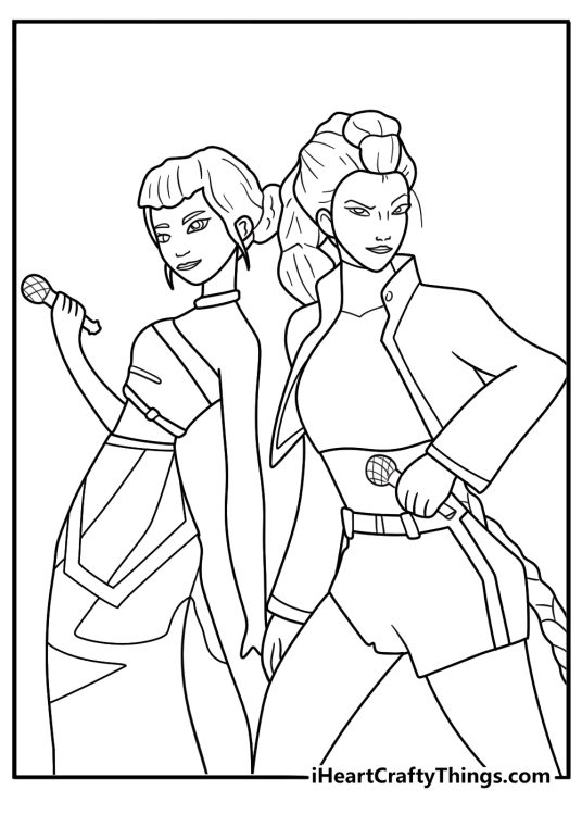 zoey and rumi together kpop demon hunters coloring page