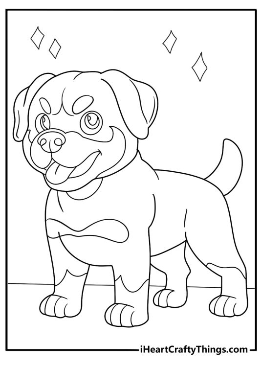 cartoon rottweiler with big eyes kawaii coloring sheet