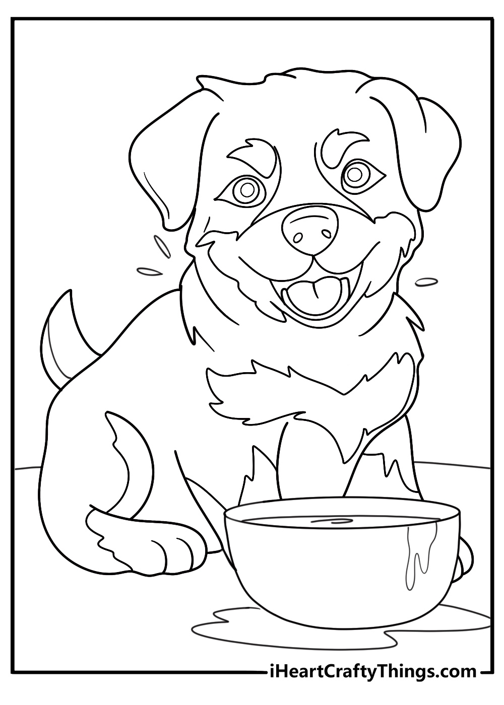 rottweiler drinking water from a bowl simple coloring page