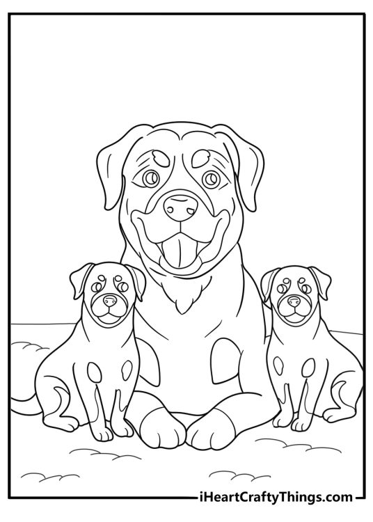 rottweiler mother with puppies cute coloring sheet