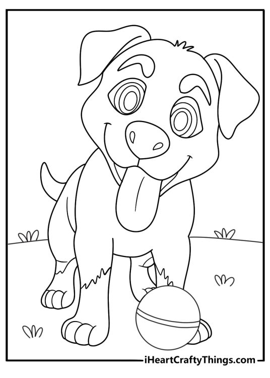 rottweiler playing with a ball fun coloring sheet for kids