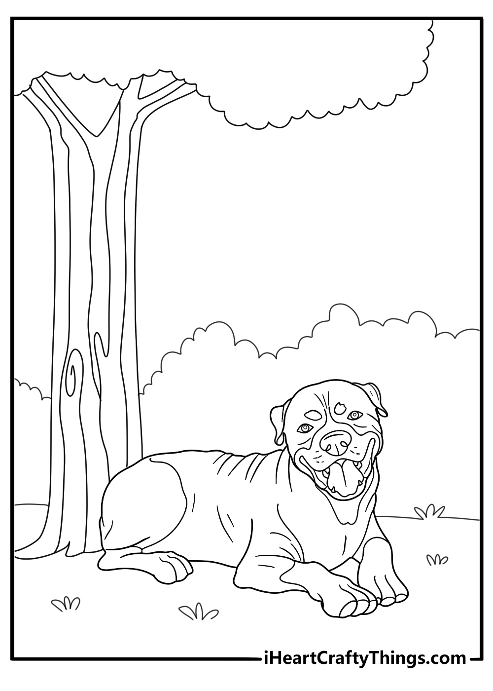 rottweiler resting under a tree simple coloring sheet
