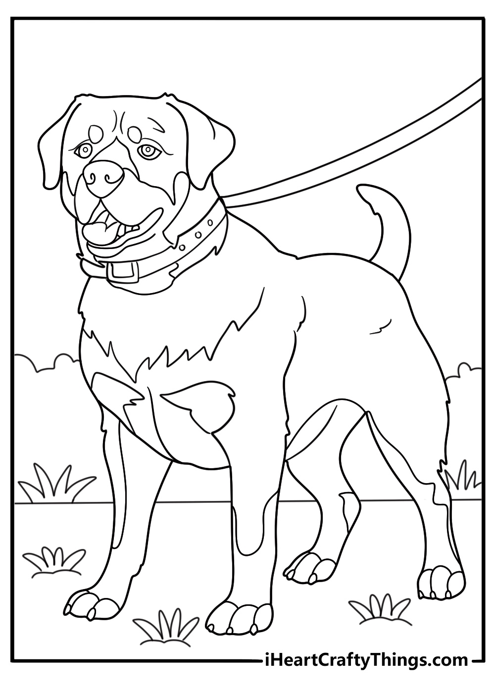rottweiler walking on a leash easy coloring page