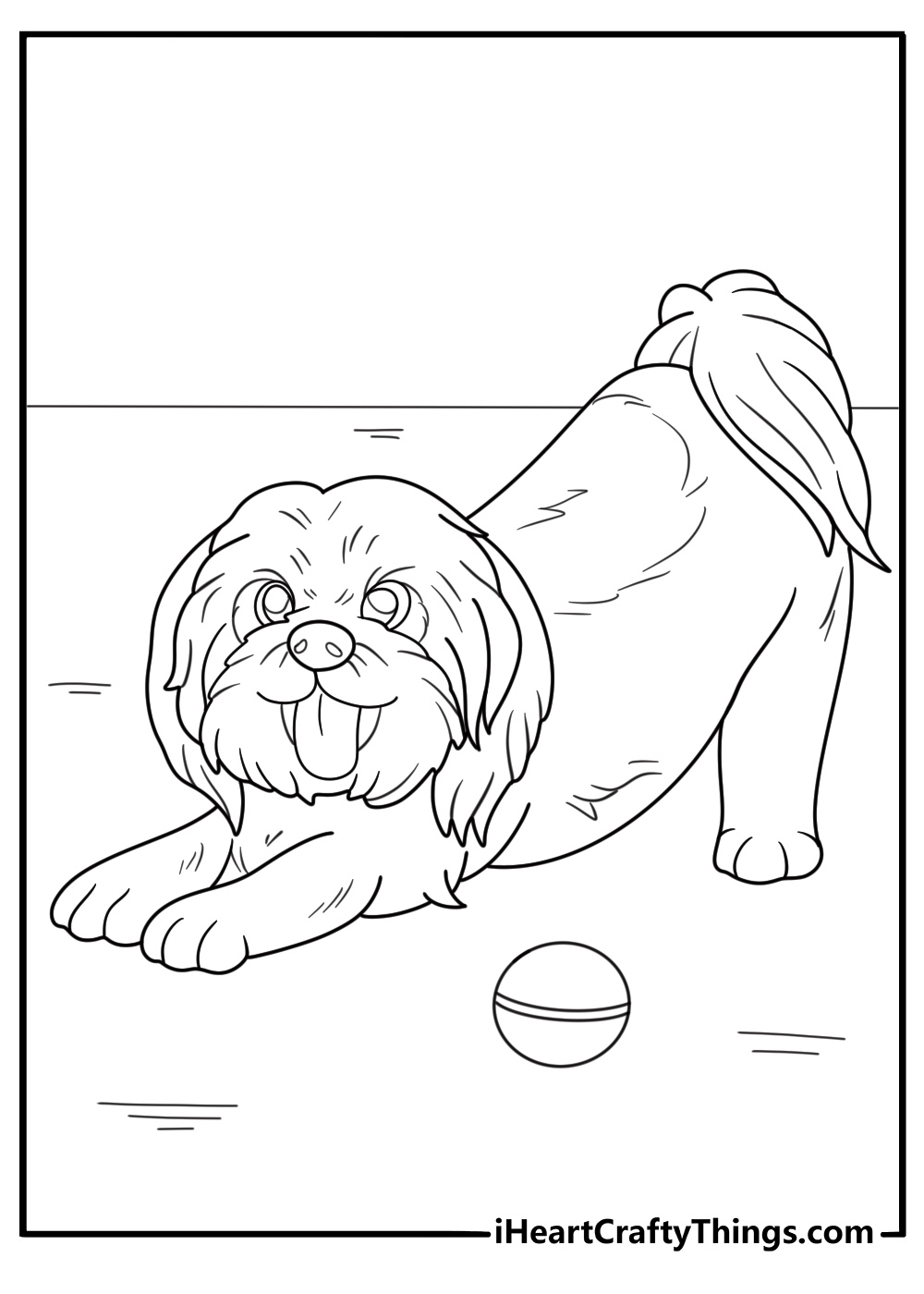 shih tzu puppy playing with a ball simple coloring sheet