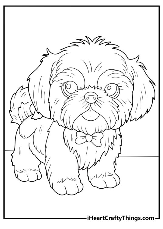 shih tzu wearing a bow tie cartoon coloring page