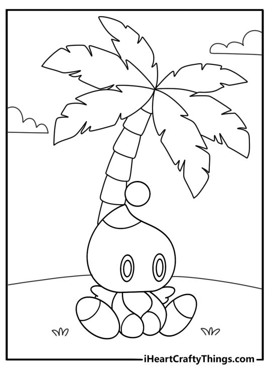 Cute Sonic coloring page with Chao resting near a palm tree