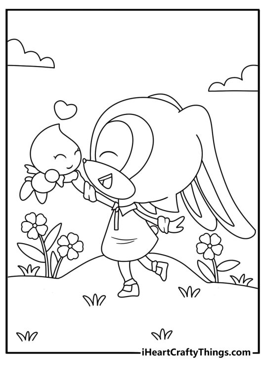 Cute Sonic coloring page with Cream and Cheese in a garden