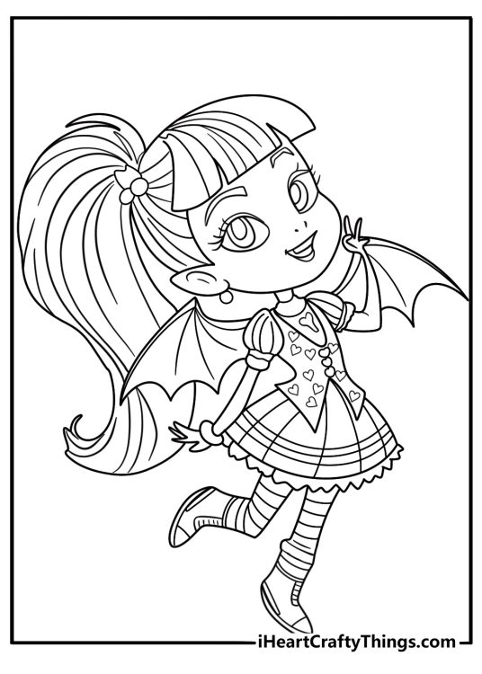 Draculaura with bat wings and heart dress coloring page pdf