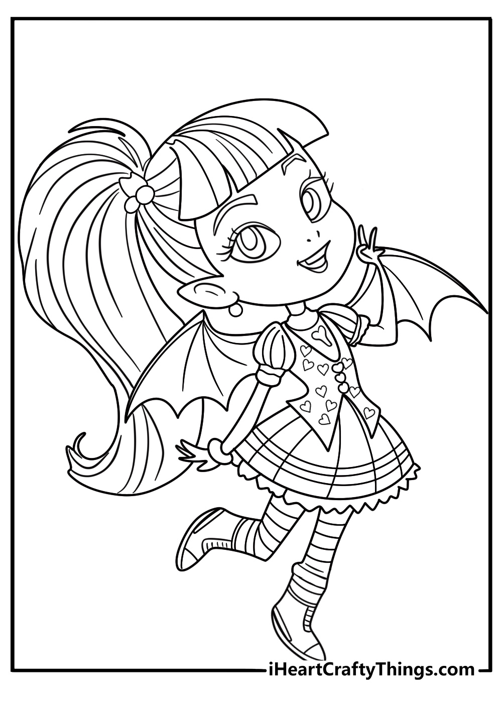 Draculaura with bat wings and heart dress coloring page pdf