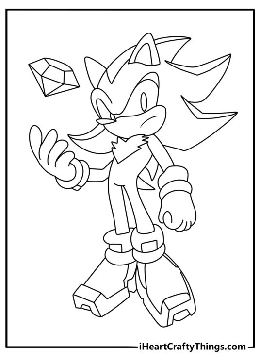 Free Sonic coloring pages coloring page with Shadow beside a Chaos Emerald