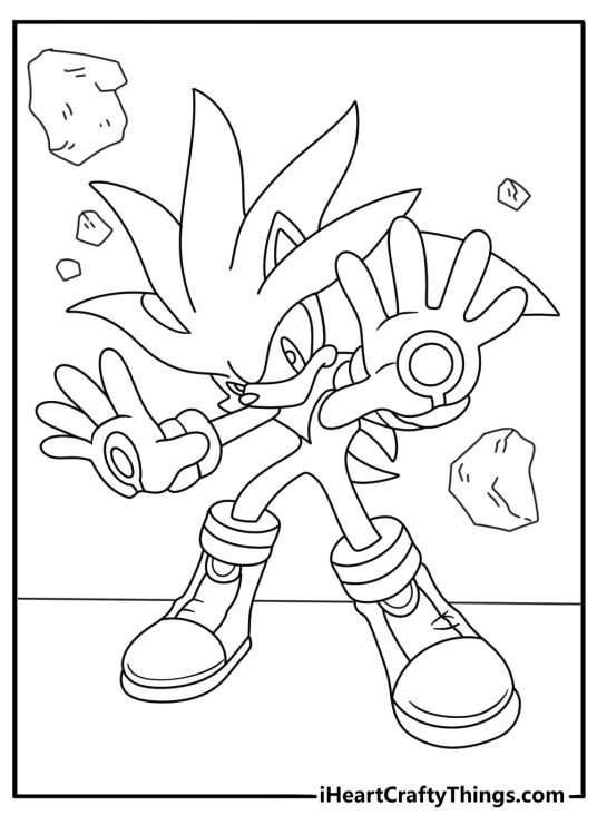 Free Sonic coloring pages printable with Silver using psychic power on stones