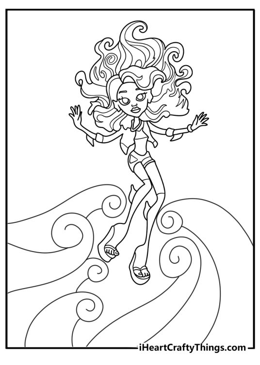 Lagoona Blue riding a wave sea theme coloring sheet for kids