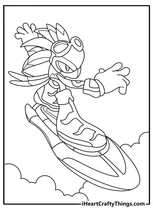 Printable Sonic coloring page with Jet the Hawk on a hoverboard