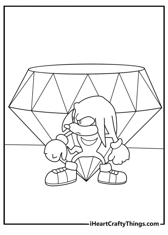 Printable Sonic coloring page with Knuckles guarding the Master Emerald