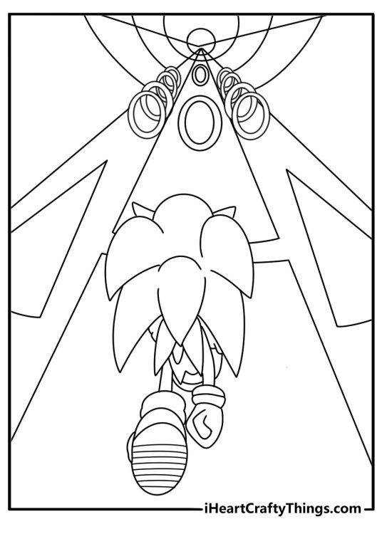 Sonic coloring page with Sonic entering a special stage full of rings