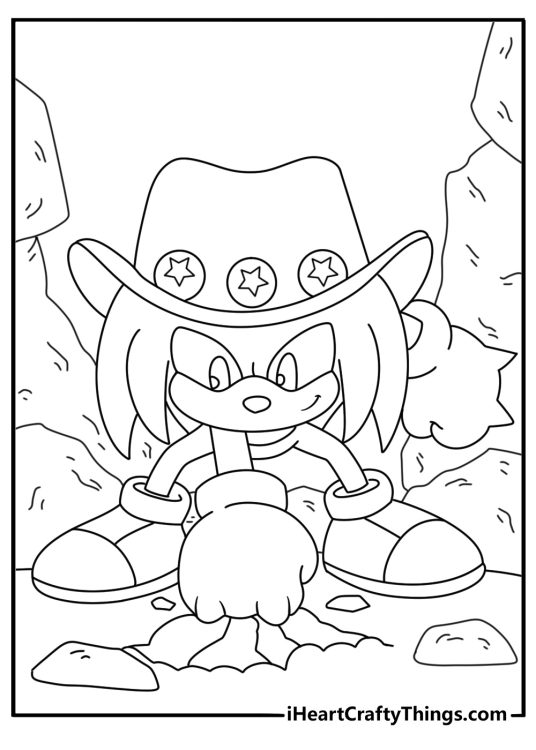 Sonic coloring pages for kids with Knuckles digging near ruins
