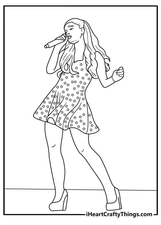 ariana grande coloring pdf showing her performing in front of a cheering audience