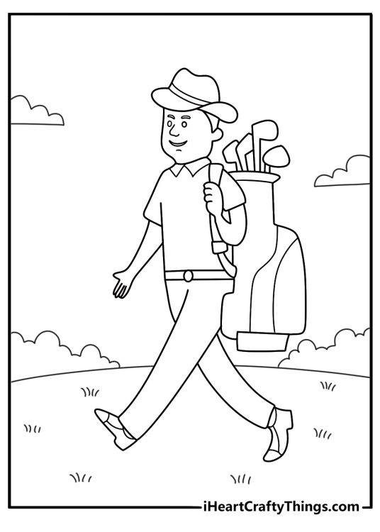 caddie carrying golf bag coloring page