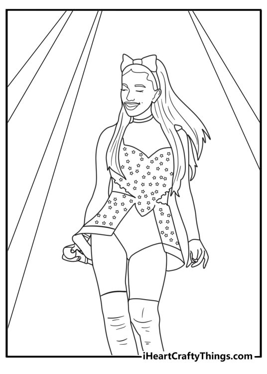 detailed ariana grande coloring printable depicting her singing under stage lights