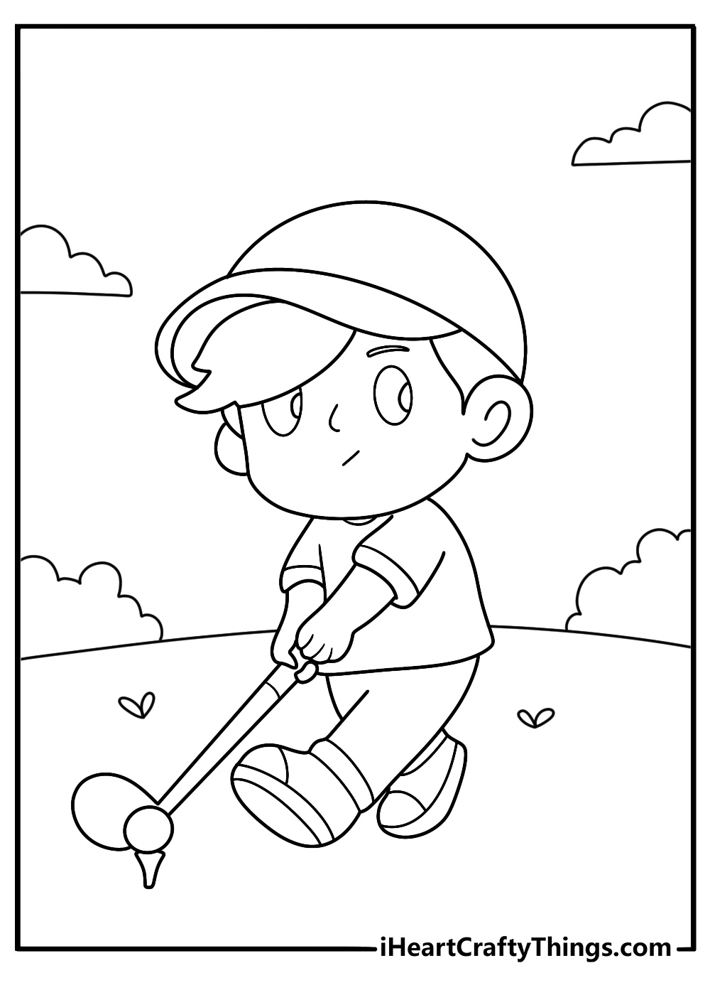 kawaii golfer chibi coloring page