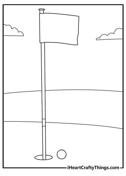 putting green coloring sheet with flagstick