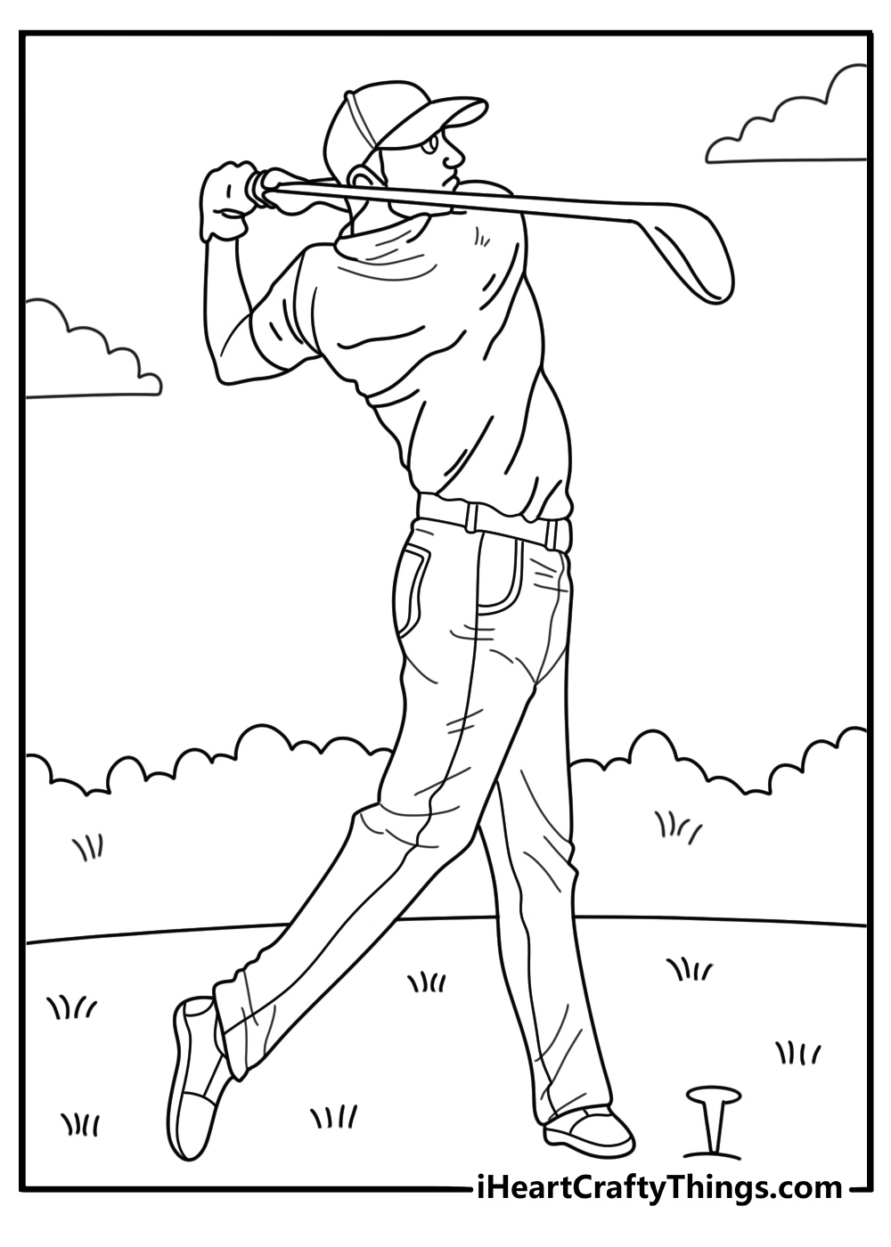 realistic golf coloring sheet for adults