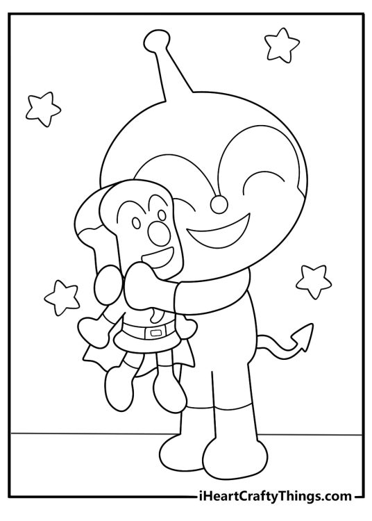 shokupanman and dokin chan meet coloring sheet
