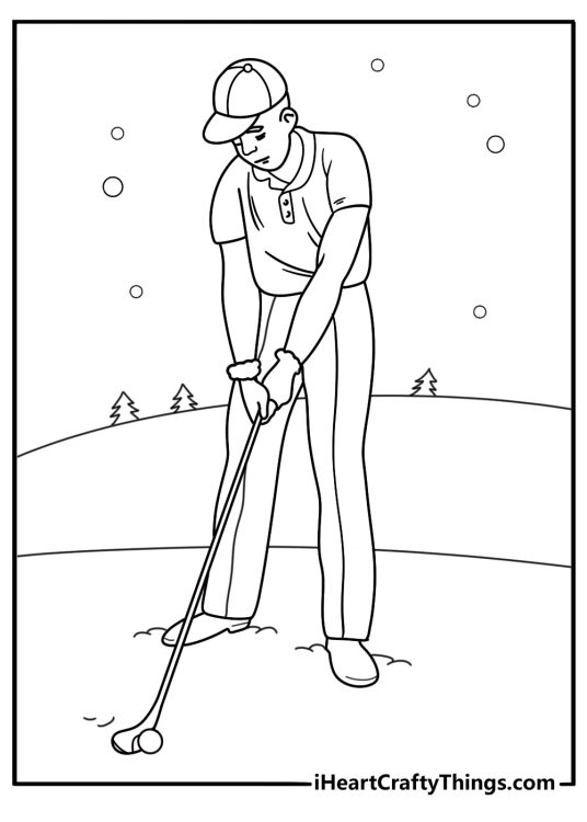 winter golf coloring page snow and beanie