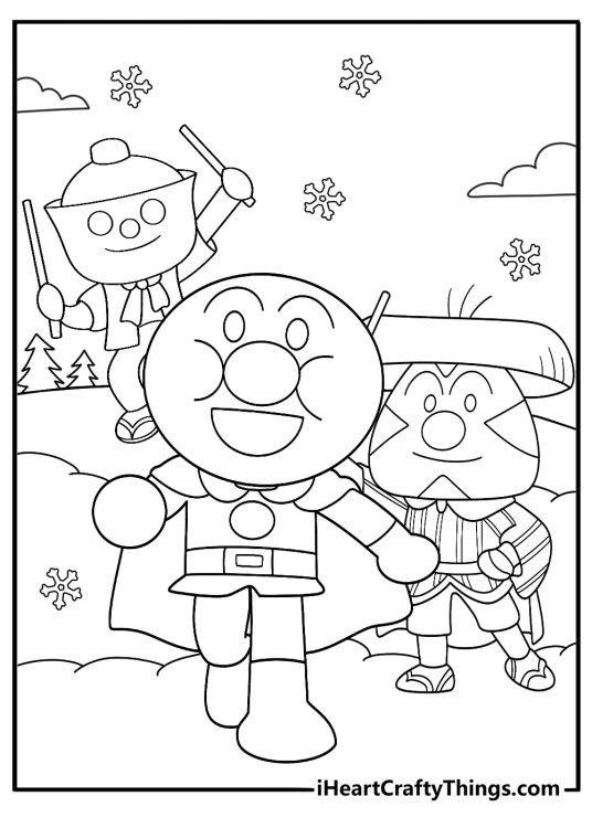 winter snow scene anpanman coloring sheet printable pdf