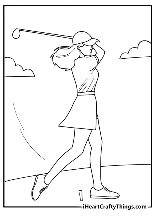 woman golf swing coloring page