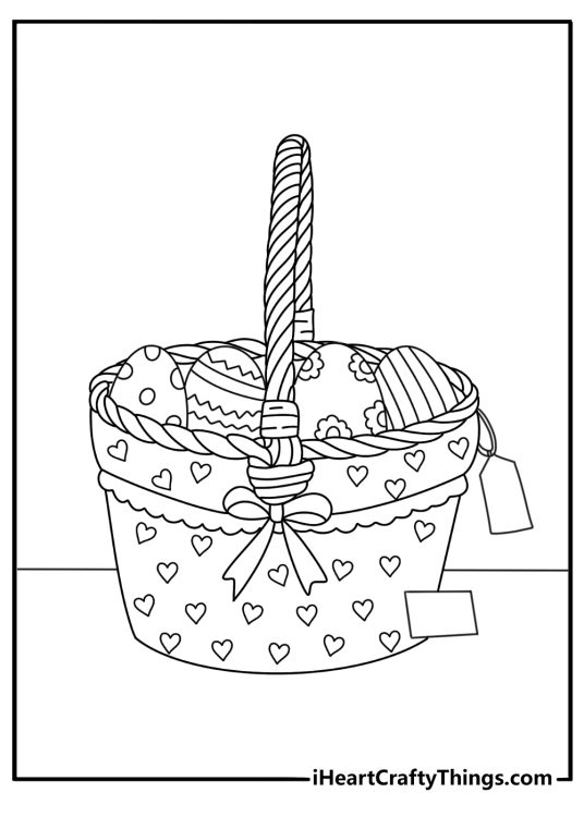 Easter basket coloring page with name tag label on front