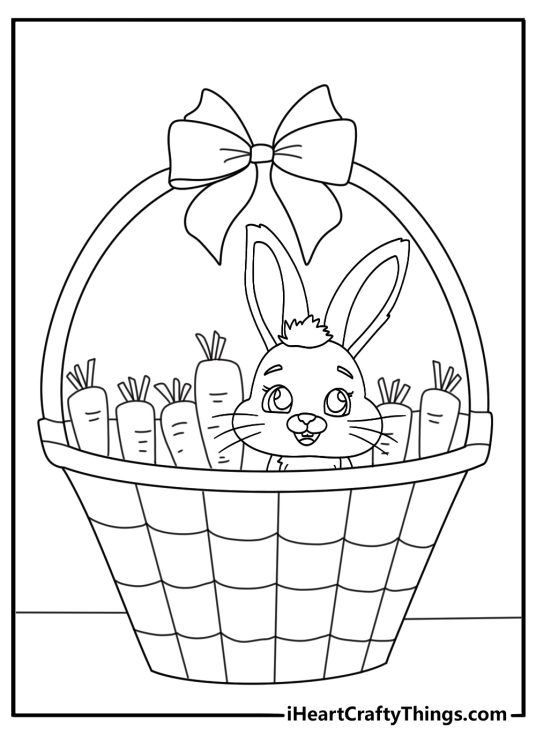 Easter basket printable with carrot bunch and small bunny