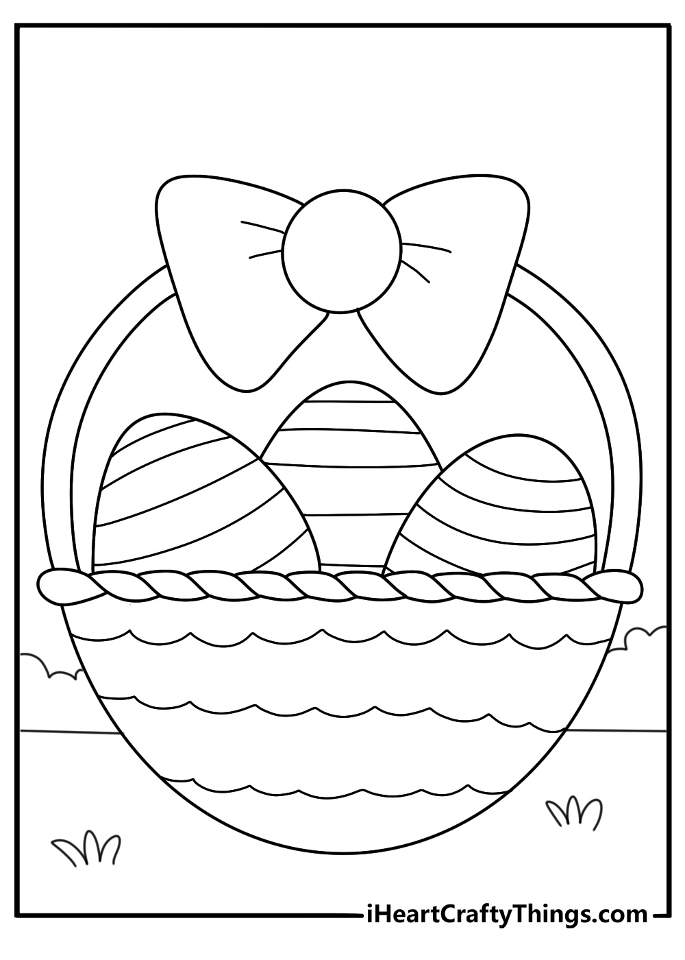 Easy Easter basket printable with large bow and big eggs