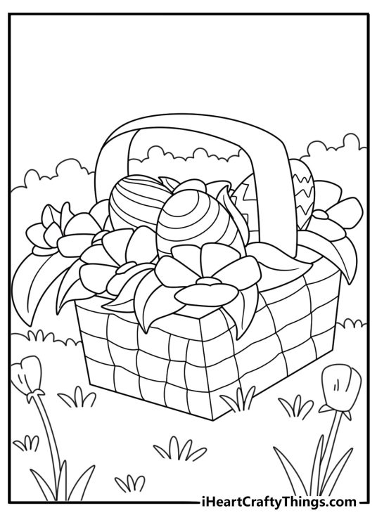 Spring garden Easter basket coloring printable for adults