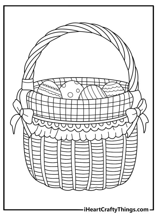 Vintage style Easter basket with lace trim detailed coloring page for adults