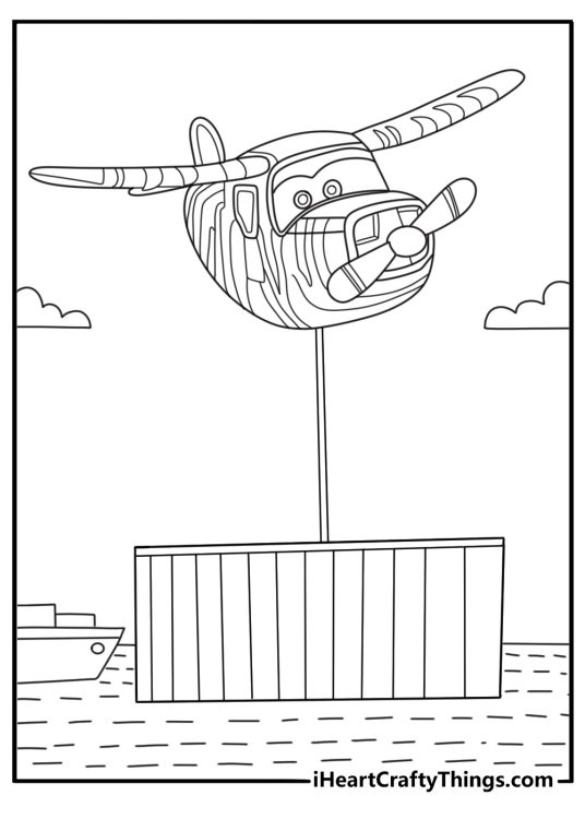 Bello lifting heavy cargo crate at harbor simple coloring page