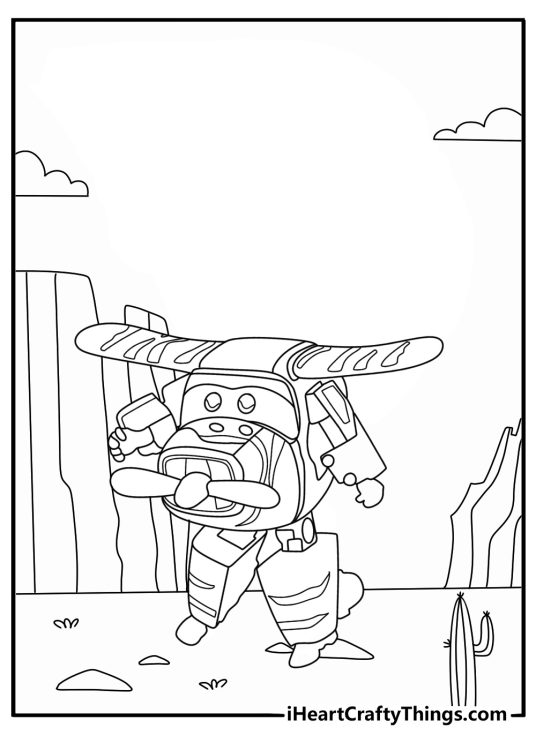 Bello transforming robot mode in desert scene fun coloring printable