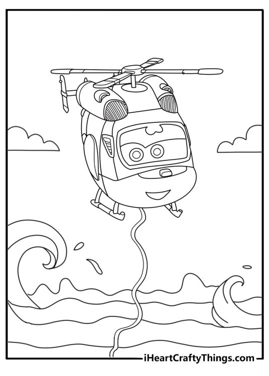 Dizzy using rescue rope during storm over ocean printable coloring page
