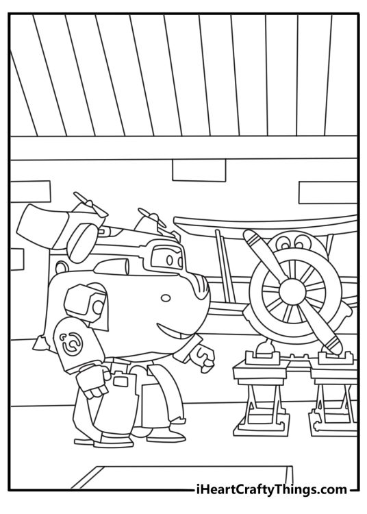 Donnie repairing airplane wing with toolbox easy printable for kids