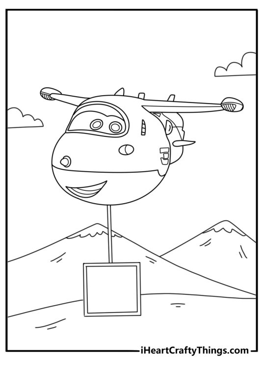 Jett flying above snowy mountains delivering red box coloring printable
