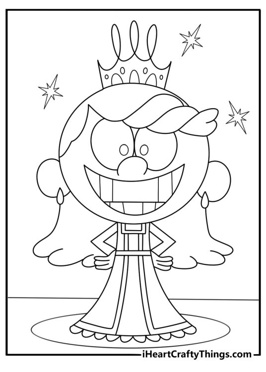 Lola Loud wearing pageant crown detailed coloring page for kids
