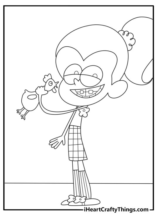 Luan Loud telling jokes with rubber chicken fun coloring page
