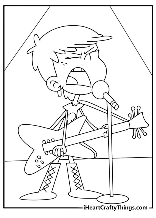 Luna Loud singing into microphone on small stage music coloring page